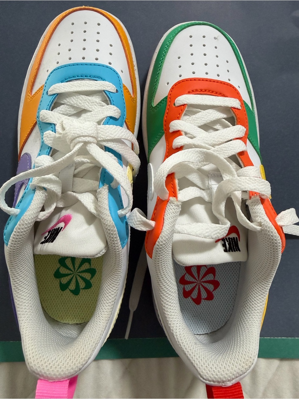 Nike Kids Multicolor Low-Top Sneakers - White with Blue, Orange, Green Accents